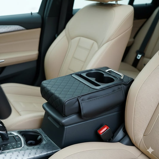 Premium Leather Car Cup Holder Console with Tissue Box